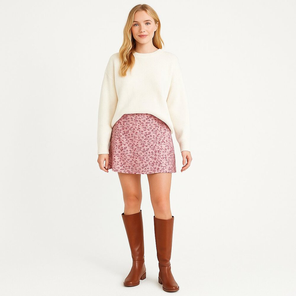 Hollister Pink Floral Satin Mini Skirt High Waist Cottagecore Y2K Coquette